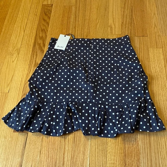 Bardot Charcoal Mini Skirt White Polka Dots Ruffles Pleated Skirt Ruffled Hem 6 - Picture 4 of 9